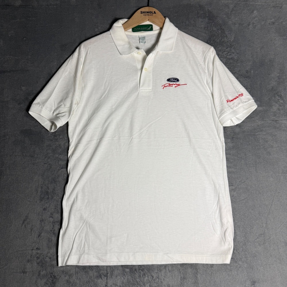 Vintage NASCAR Ford Racing '93 Phoenix Polo Shirt White Made in USA Mens L